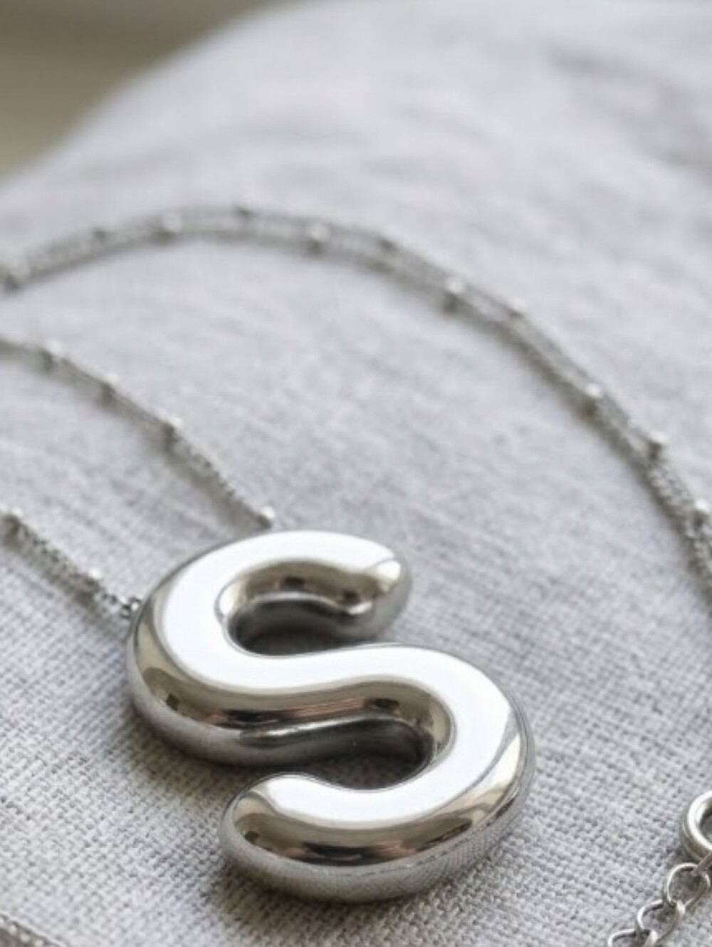 Silver Tone Initial S Pendant Necklace Womens Jewelry Stainless Steel Bubble